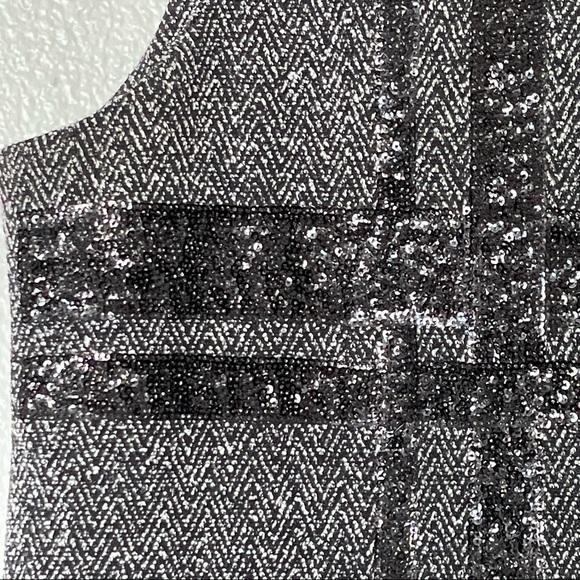 Banana Republic Sequin Herringbone Dark Gray Low Back Zipper Tank Size 12 - Picture 6 of 12